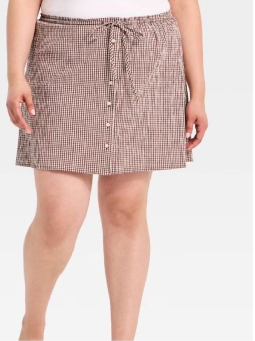A NEW DAY size MEDIUM Seersucker Brown/White Peplum Hem Top & Skirt NEW! - Picture 4 of 15